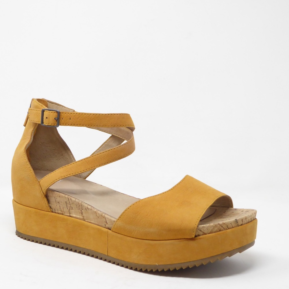 Eileen Fisher Emmy Womens Platform Sandals Yellow Leather Cork Wedge 10 - Picture 2 of 9